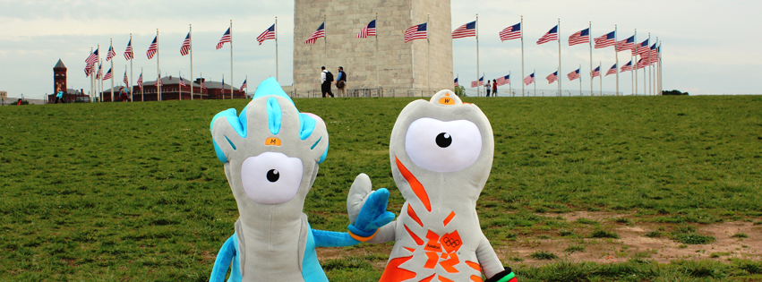 London 2012 Mascots Wenlock and Mandeville visiting the Washington Monument