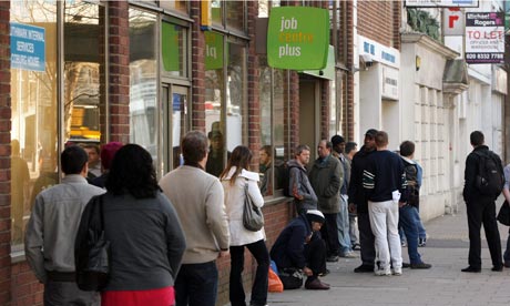 People queuing outside a job centre 