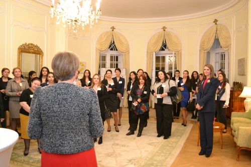 Deputy Head of Mission Theresa Bubbear welcoming the participants of the speed mentoring event.