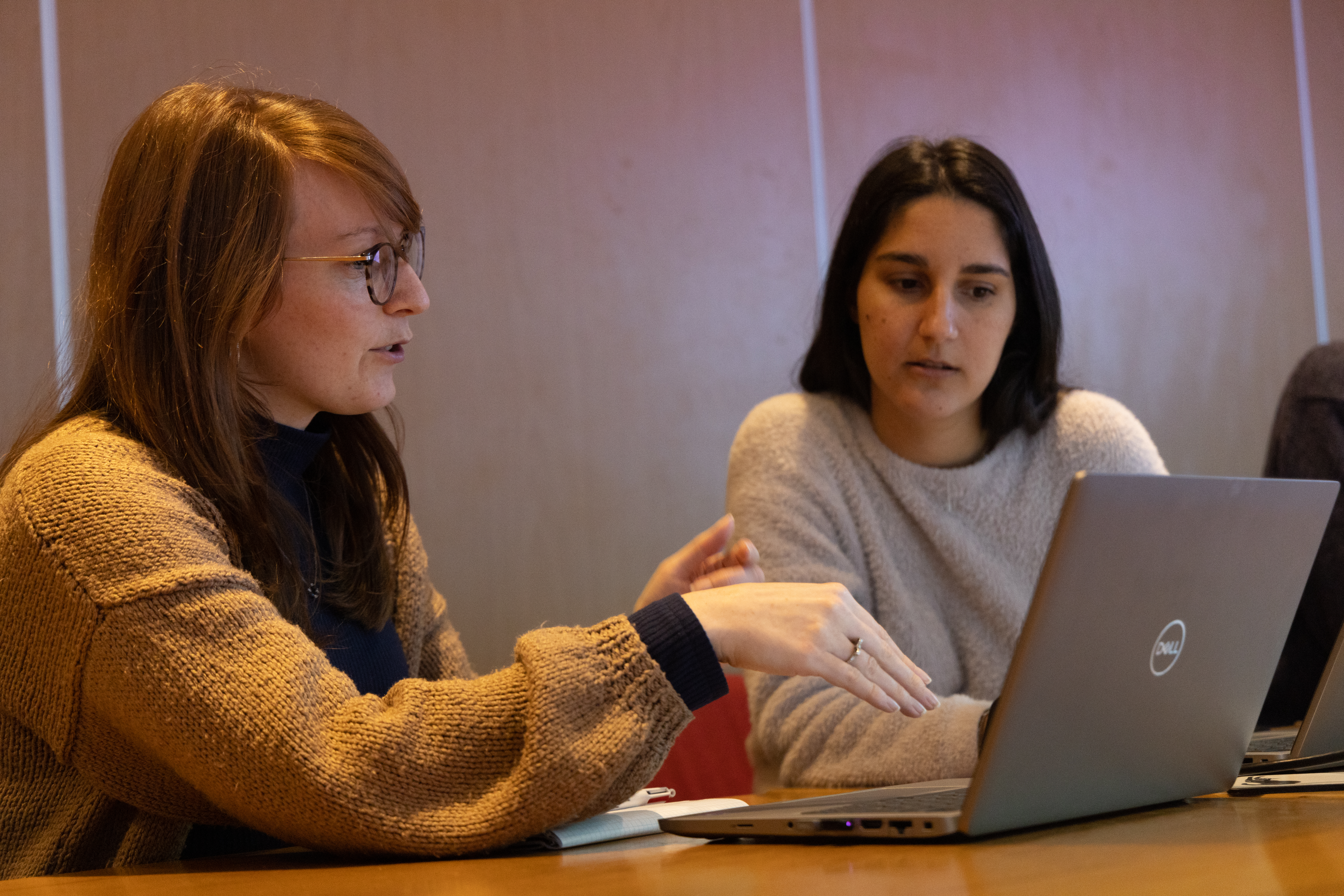 Two people looking at a laptop