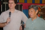 You often get handed microphones in Laos, especially in my line of work. Here I am with one of the wisest men in Laos, Somsanouk Mixay, founding editor of the Vientiane Times and now Vice-President of the Lao Journalists’ Association.