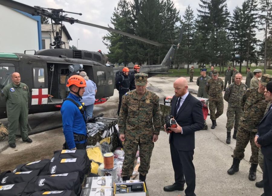 Ambassador Matt Field and General Masovic looking at a UK donation to BiH Armed Forces