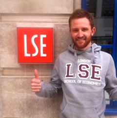 Cal outside the entrance of the London School of Economics
