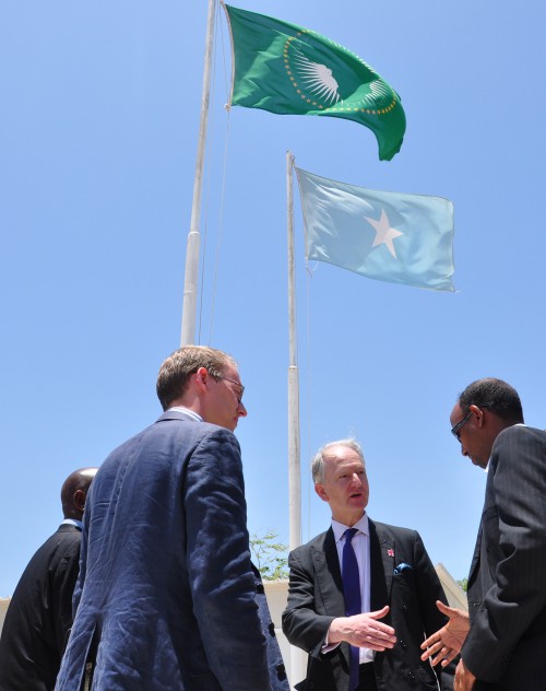 UK Minister for Africa, Henry Bellingham with the British Ambassador to Somalia, Matt Baugh