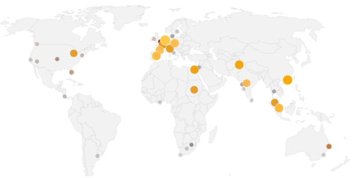 A map showing where people have been applying online for emergency travel documents worldwide, 30 March 2016. You can now (by invitation) apply online in almost every UK consulate.