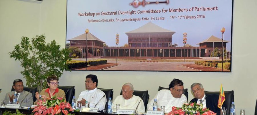 A workshop with members of the Sri Lankan parliament and Westminster Foundation for Democracy held in February 2016.