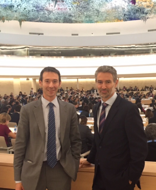 Me with my boss Julian Braithwaite after the Sri Lanka resolution went through