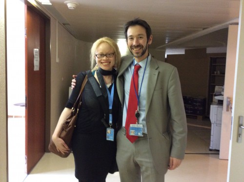 Civil society activist 'I.K.' Ero and I after the adoption of the resolution on Albanism. I.K's NGO - Under The Same Sun -led the call for the new mandate