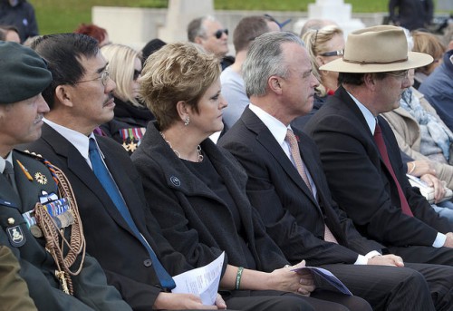 High Commissioner Menna Rawlings sits alongside Australian War Memorial Director Brendan Nelson and other dignitaries at a ceremony to mark the Sandakan Death March. Picture courtesy of the Australian War Memorial