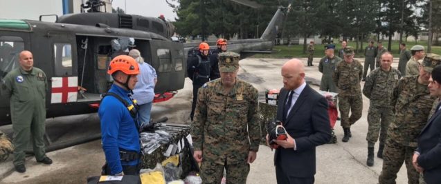 Ambassador Matt Field and General Masovic looking at a UK donation to BiH Armed Forces