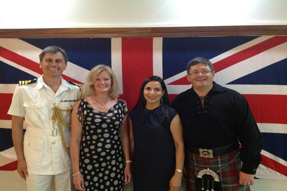 High Commissioner Roerick Drummond, Mrs Drummond, Defence Adviser Commander Brett Burlingham and Mrs Burlingham
