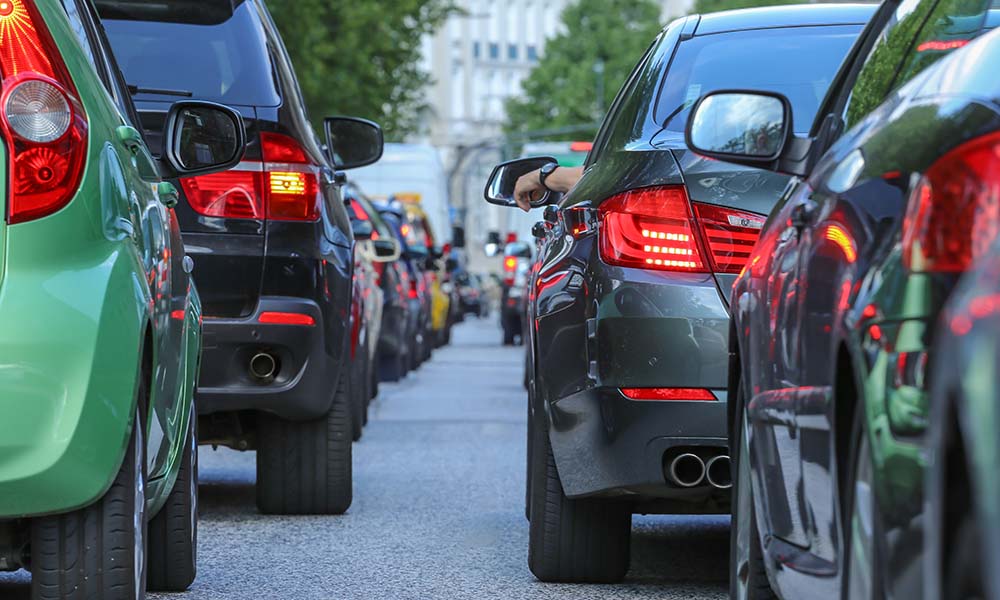 Taillights of cars in traffic jam