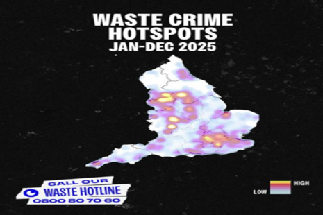 A photo of England and its waste crime hotspots