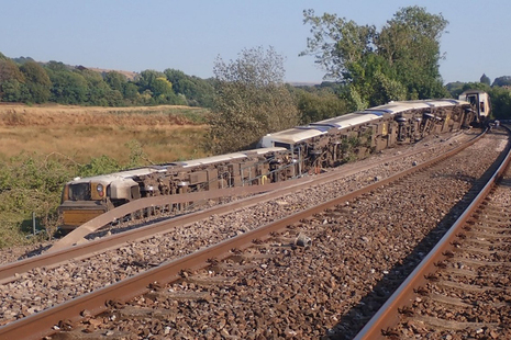 View of the derailed train.