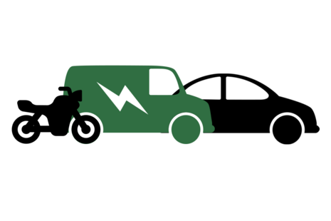 Image of motorbike, van and car