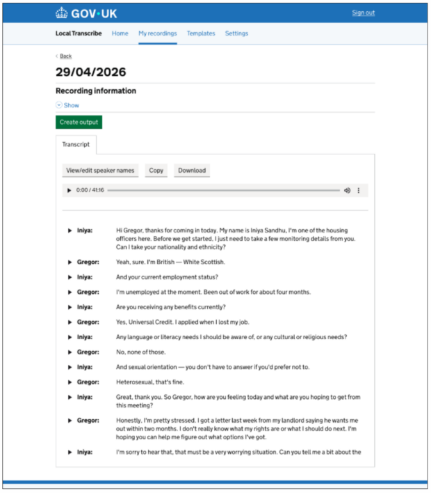 A screenshot showing a transcript inside Local Transcribe