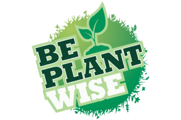 Logo for 'Be Plant Wise' - text plus a green shoot growing out of the ground