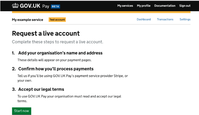 GOV.UK Pay online registration
