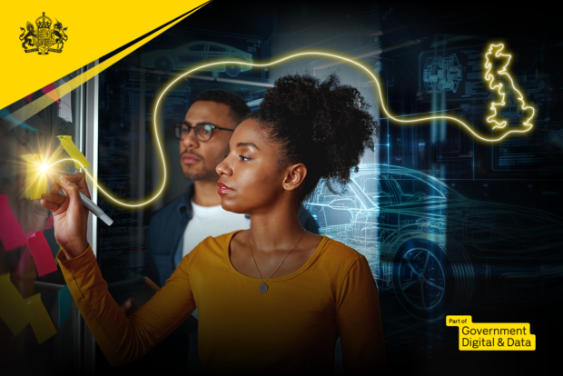 Two people looking at digital communications with light trail over the stylised image