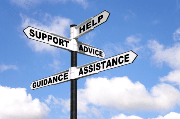 picture of a sign showing help support advice assistance