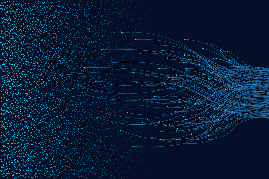 Dark blue background, with light blue lines representing interconnectedness