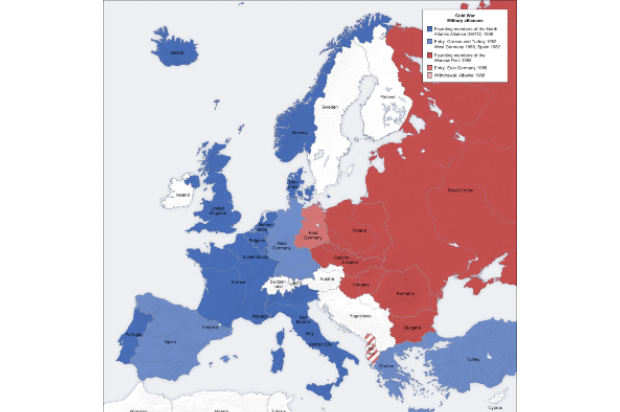 Map of European military alliances in the cold war