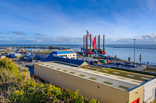 Buildings at a harbour.