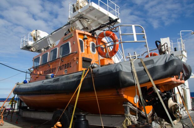 A picture of the Wave Dancer aboard the RRS James Clark.