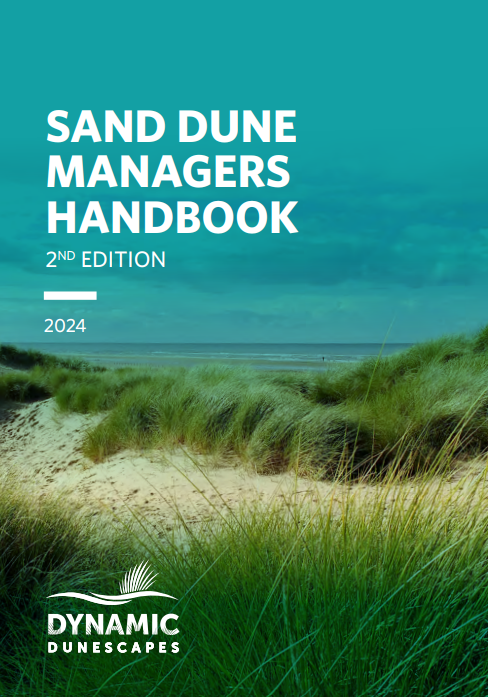 Image shows the handbook cover, with an image of a sand dune set at the bottom. The text reads:
Sand Dune Managers Handbook