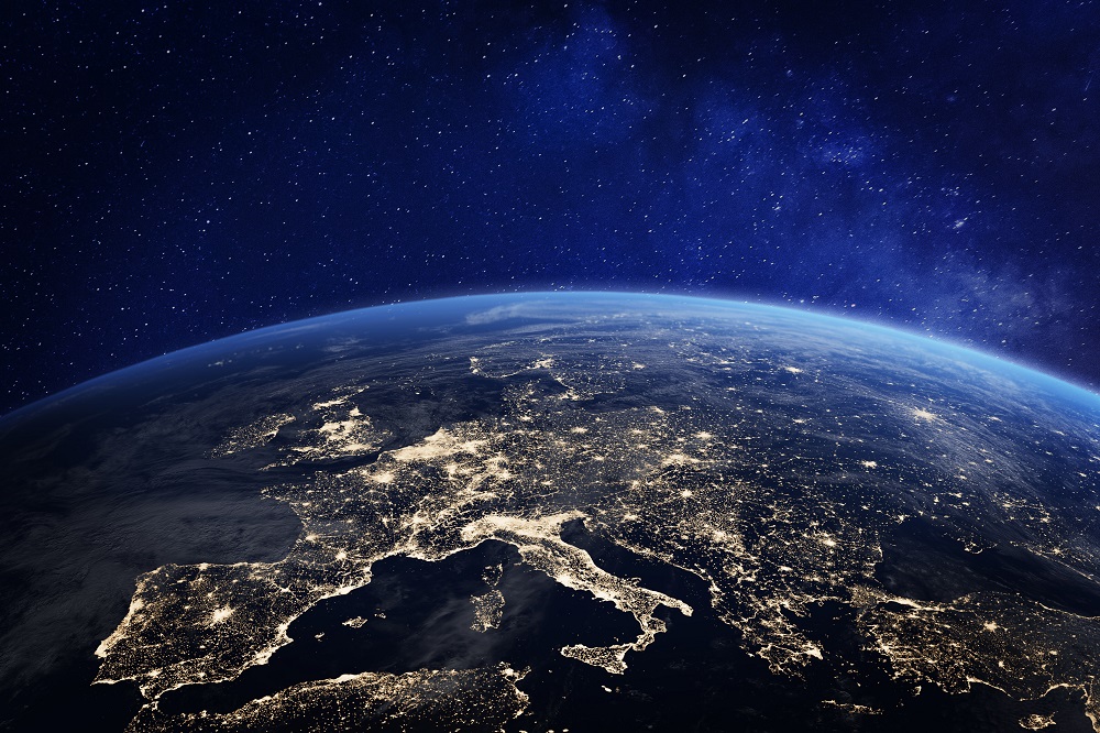 Night time view of Europe from space.