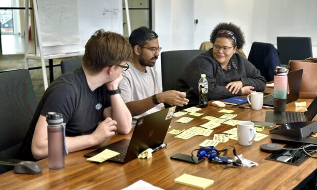 Team members working together