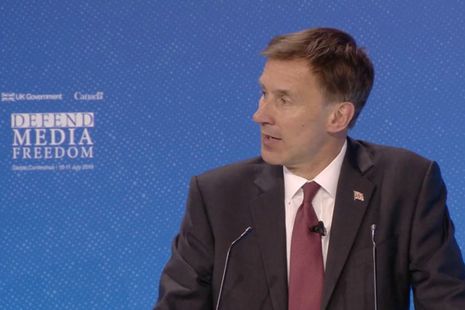 Foreign Secretary Jeremy Hunt speaking at the Media Freedom conference