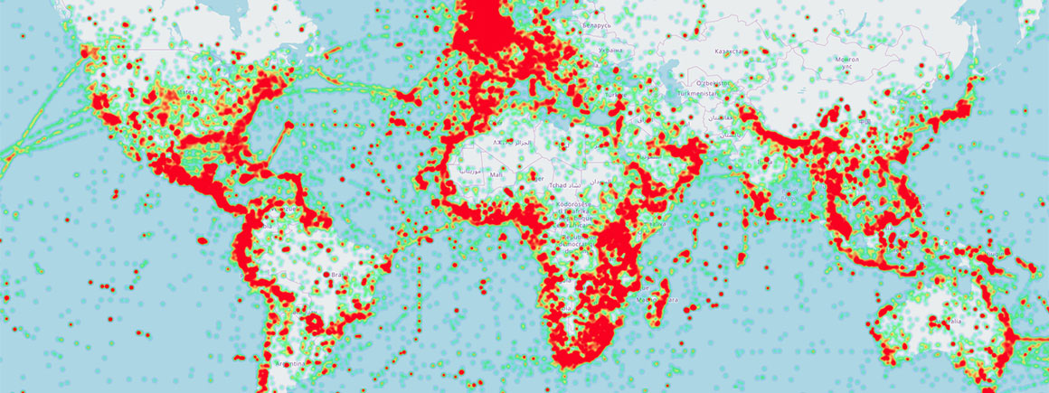 Global distribution of the digitised specimens in the Museum's collections.