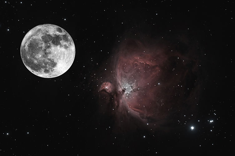 Composite image of the Moon and the Orion nebula