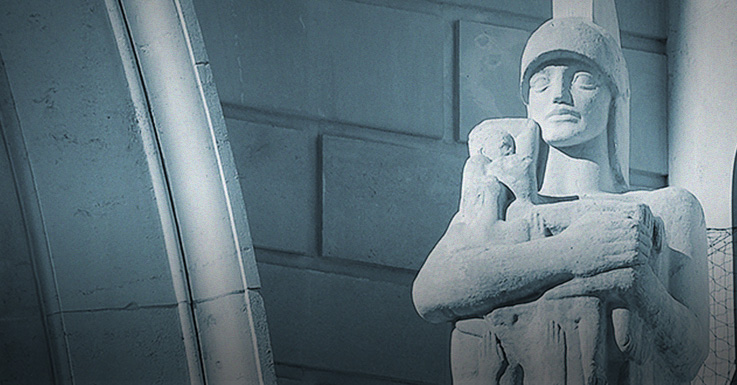 Architectural statue outside Thames House
