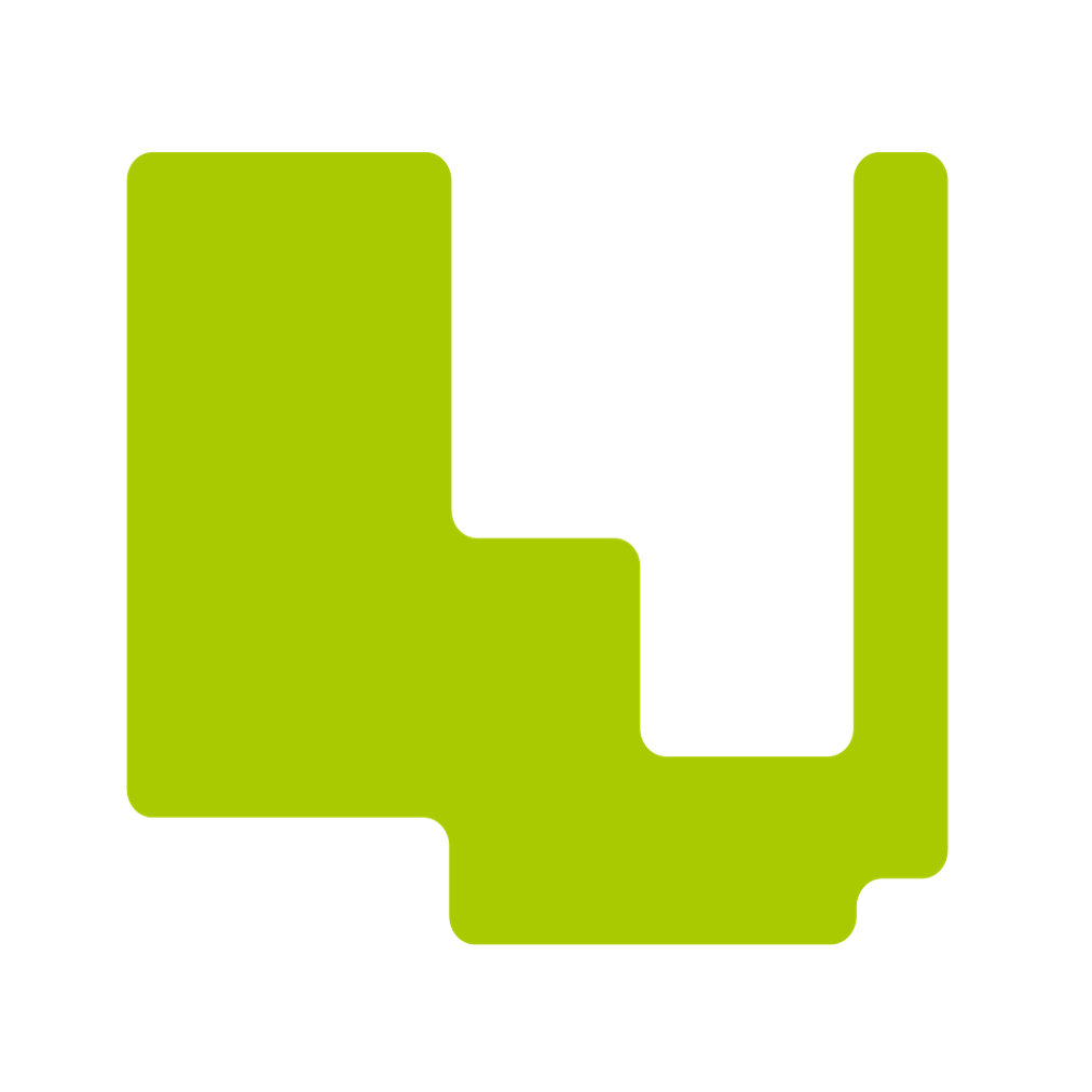 A green, abstract shape with rounded corners.