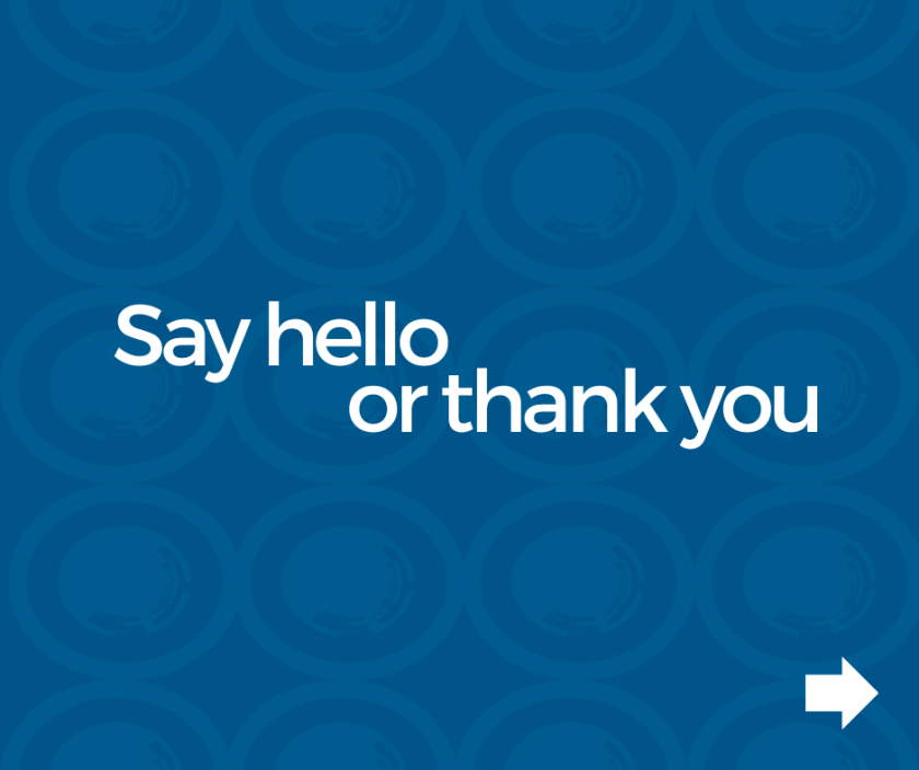 Slide with heading 'say hello or thank you.'