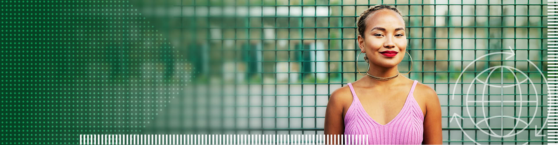 woman stood in front of green fence