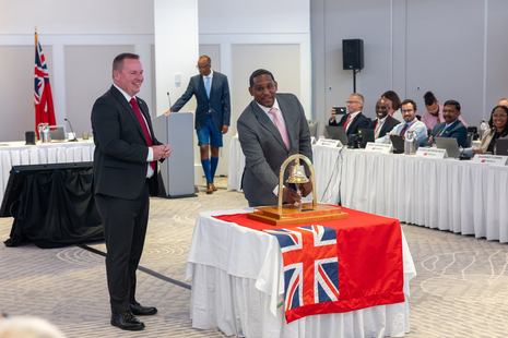Formal ceremony conducted by the Honourable Owen Darrell JP MP, Minister for Tourism, Transport, Culture and Sport, alongside Christian Olsen, the Maritime and Coastguard Agency’s Director of Maritime Governance and Regulatory Compliance.