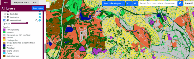 Screenshot showing the urban habitat mapping.