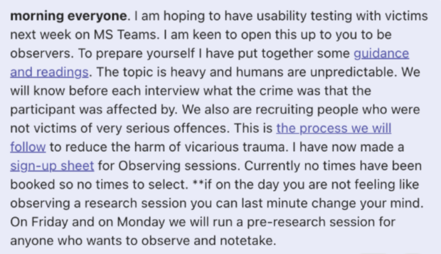 Screenshot from inviting colleagues to prepare for the round of research
