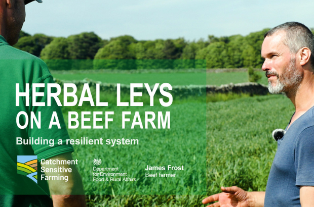 YouTube Thumbnail featuring James Frost, Beef farmers from the White Peak, talking to Catchment Sensitive Farming adviser Ben Rodgers