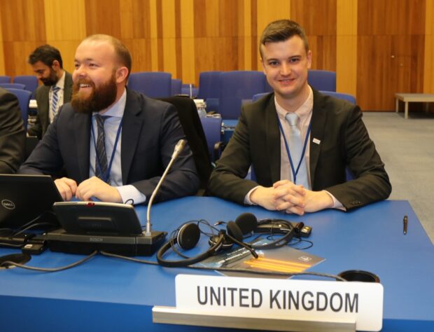 Photo of Jonathon Simons and Greg Stocker in the UK chair.